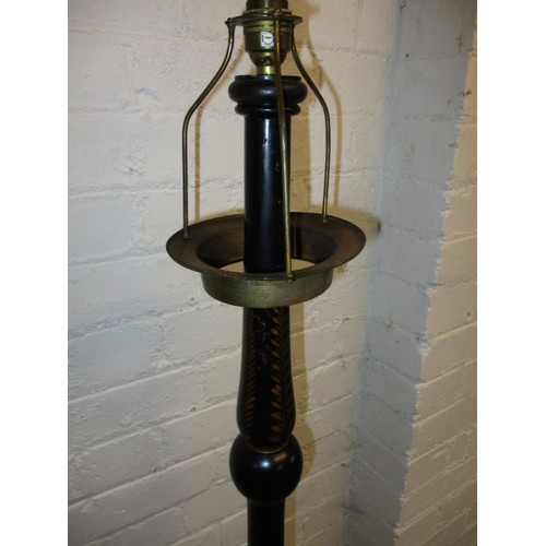 340 - An early 20th century ebonised chinoiserie decorated standard lamp body, approx. height 157cm in goo... 