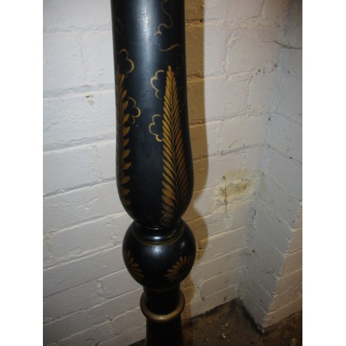 340 - An early 20th century ebonised chinoiserie decorated standard lamp body, approx. height 157cm in goo... 