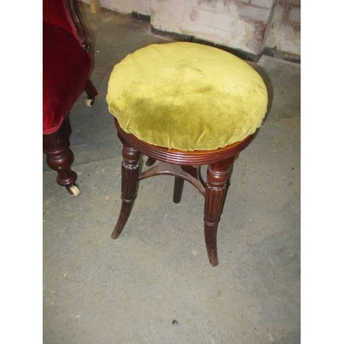 341 - A 19th century show wood spoon back chair with later upholstery and an early 19th century piano stoo... 