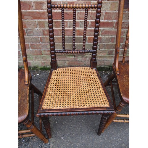 344 - 5 Antique country house chairs, two pairs and one bobbin turned example, one parlour chair having re... 