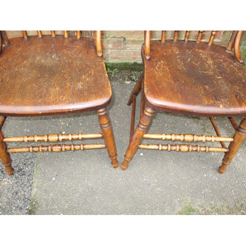 344 - 5 Antique country house chairs, two pairs and one bobbin turned example, one parlour chair having re... 