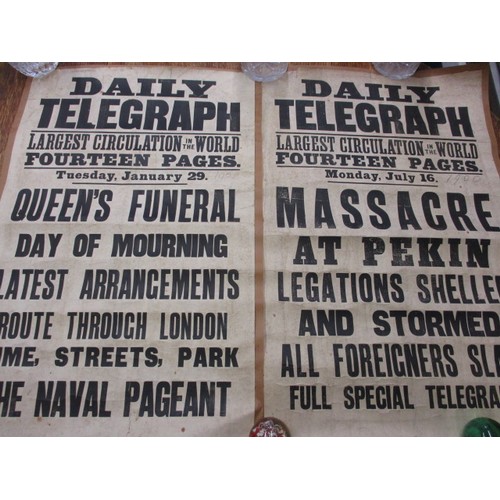 346 - Two original Daily Telegraph newspaper stand headline posters dated 1900/1901, having been fixed to ... 