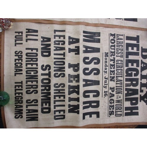 346 - Two original Daily Telegraph newspaper stand headline posters dated 1900/1901, having been fixed to ... 