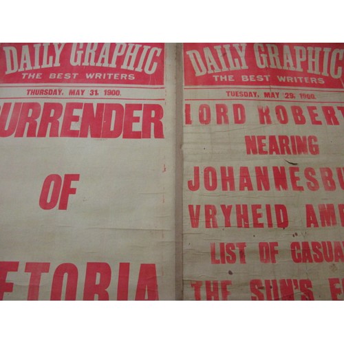 347 - Two original Daily Graphic newspaper stand headline posters dated 1900 having been fixed to backing ... 