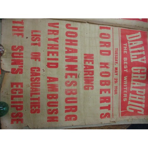 347 - Two original Daily Graphic newspaper stand headline posters dated 1900 having been fixed to backing ... 