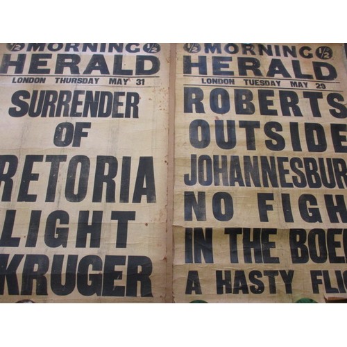 348 - Two original Morning Herald newspaper stand headline posters dated c1900 for Boar War events, having... 