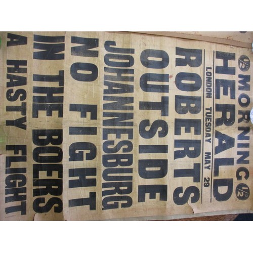 348 - Two original Morning Herald newspaper stand headline posters dated c1900 for Boar War events, having... 