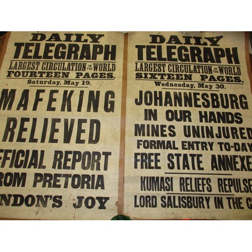 349 - Two original Daily Telegraph newspaper stand headline posters dated C1900,for Boer War events having... 