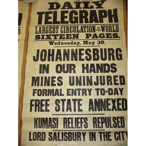 349 - Two original Daily Telegraph newspaper stand headline posters dated C1900,for Boer War events having... 