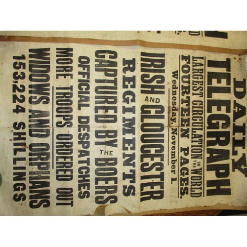 350 - Two original Daily Telegraph newspaper stand headline posters dated 1899 and1901, having been fixed ... 