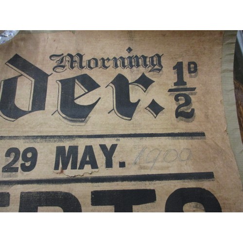 353 - Two original Daily newspaper stand headline posters, Morning Leader c1900 and the Echo, having been ... 