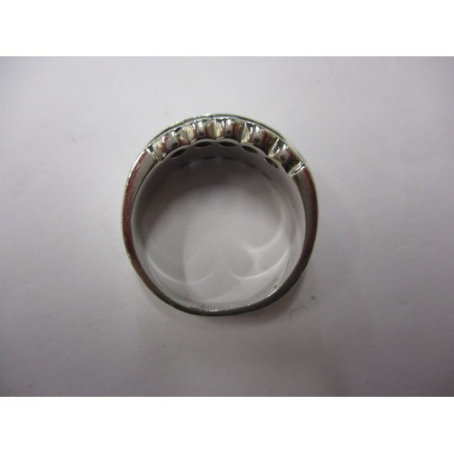 37 - An unmarked 3 row diamond ring, probably platinum, approx. weight 13.4g approx. ring size O, in pre-... 