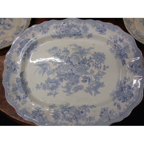 209 - A quantity of 19th century Blue & White platters, most in the Asiatic pheasant design, includes a tu... 