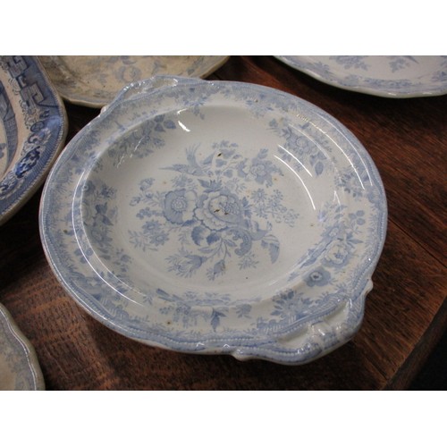 209 - A quantity of 19th century Blue & White platters, most in the Asiatic pheasant design, includes a tu... 