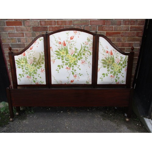 243 - A vintage double bed frame with iron rails and upholstered head board, approx. dimensions wide 183cm... 