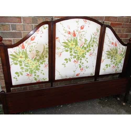 243 - A vintage double bed frame with iron rails and upholstered head board, approx. dimensions wide 183cm... 