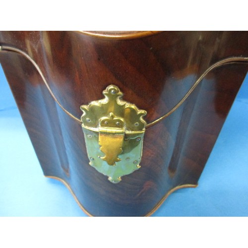 196 - A Georgian table top cutlery box with brass fittings and internal decorative inlay, some veneer lift... 