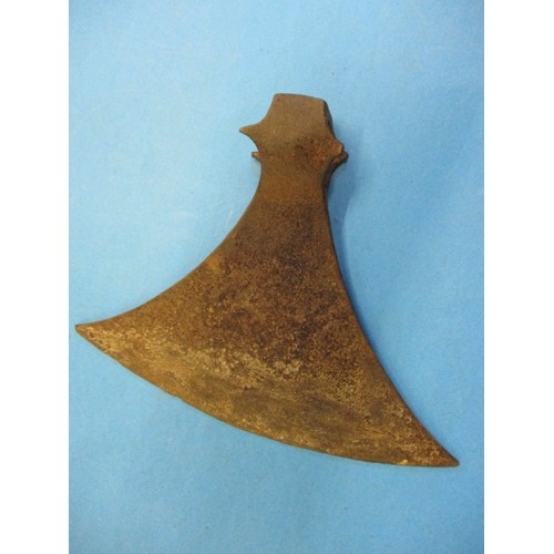 174 - An antique battle axe head, reportedly museum assessed and 13/14th century, approx. length of blade ... 