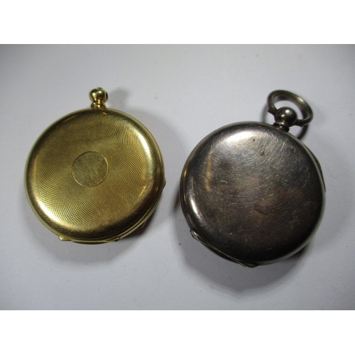 62 - A gold cased pocket watch marked k18 and a silver cased example, neither tested for function