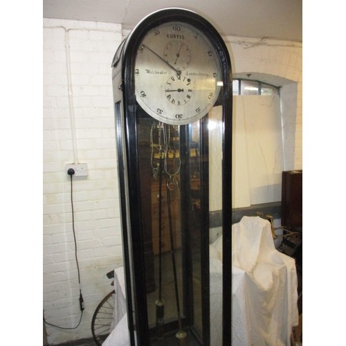 A mid Victorian Jewellers / Watchmakers longcase regulator clock with astronomical format dial in ebonised dome topped case with mirrored back by CURTIS of Londonderry c.1850,approx. height 206cm