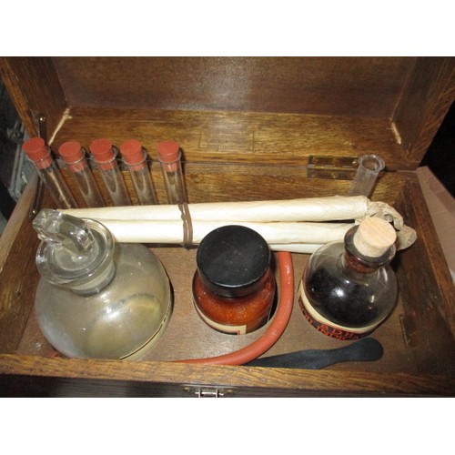 222 - A box of antique and later scientific and medical instruments to include a thermo-barograph, 1909 Pa... 