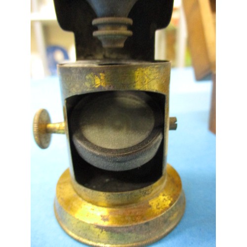 142 - A late 19th century botanists travelling microscope in original fitted wood case, in need of a clean... 