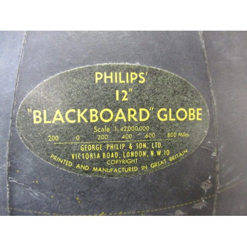 226 - A mid-20th century Phillips 12inch blackboard globe, in used condition with minor loss to chalk writ... 