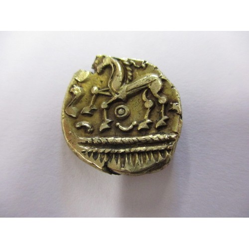 94 - A rare Climping type Celtic gold stater 75-30BC, Atrebates & Regni, in good condition albeit with a ... 