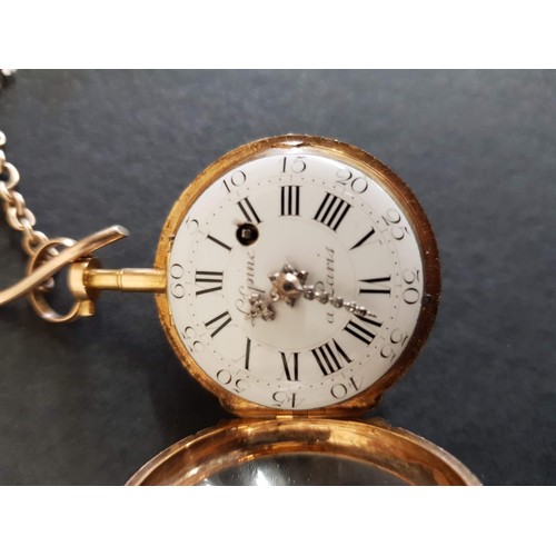 71 - A French Louis XV gold open face pocket watch, the enamel dial marked L’epine,  a Paris, with hand p... 