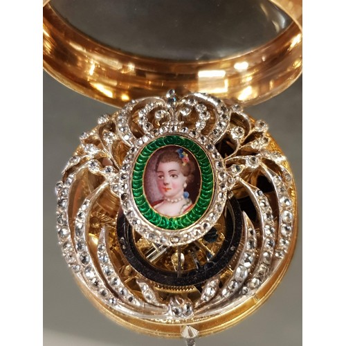 71 - A French Louis XV gold open face pocket watch, the enamel dial marked L’epine,  a Paris, with hand p... 