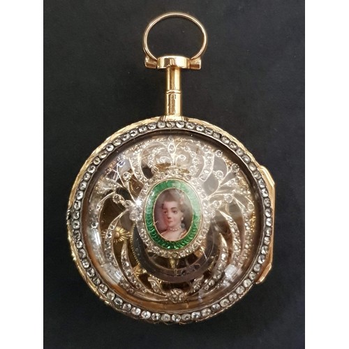 71 - A French Louis XV gold open face pocket watch, the enamel dial marked L’epine,  a Paris, with hand p... 