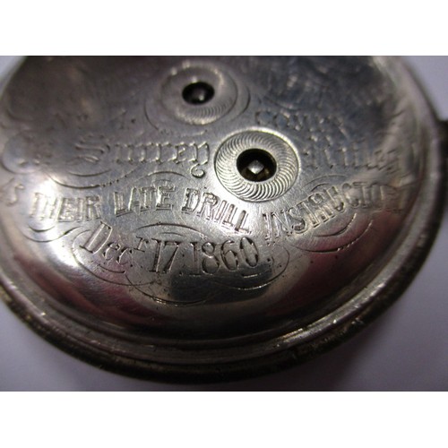 73 - A mid-19th century silver cased full hunter pocket watch, having a dedication to inside “ A testimon... 