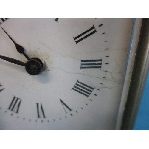 190 - A vintage brass 5 glass carriage clock, in current working order, enamel dial has a crack and genera... 