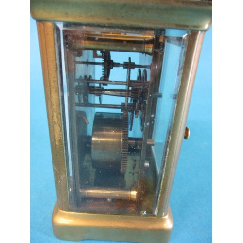 190 - A vintage brass 5 glass carriage clock, in current working order, enamel dial has a crack and genera... 