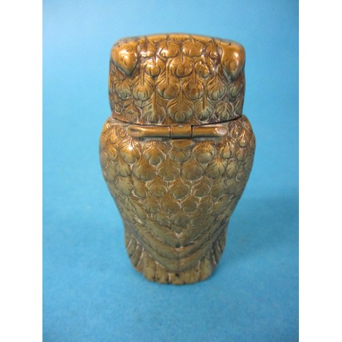 126 - A brass owl form cigarette lighter, probably a converted vesta case. Approximate height 5.5cm, with ... 