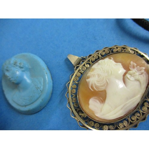 110 - A large quantity of antique and later cameo brooches, some with yellow metal mounts. All in reasonab... 