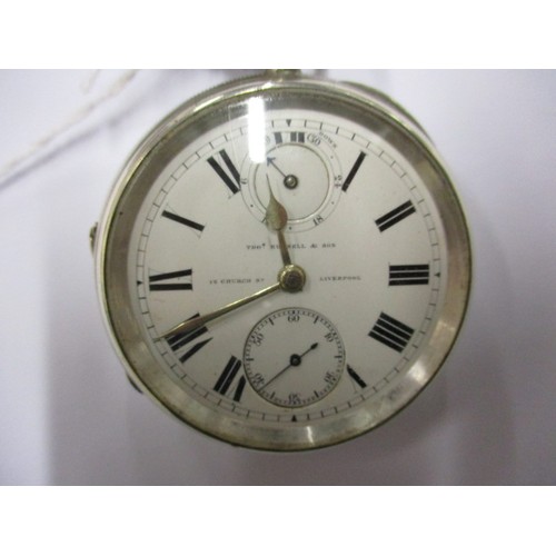 69 - An Edwardian silver cased ‘up & down’ pocket watch, dial marked Thomas Russell & Son, Liverpool, no ... 