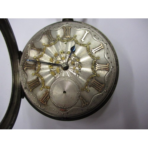 70 - A late 19th century silver pair cased pocket watch, no key and second hand missing, with profuse got... 