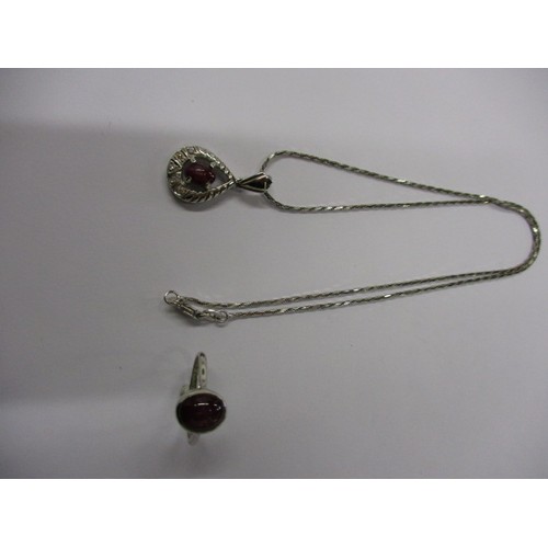 27 - A platinum ring and an 18ct white gold necklace chain with pendant, each set with a star ruby, appro... 