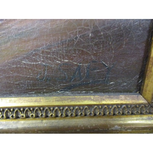 237 - An antique oil on canvas, Dutch school , signed lower right J Saey, in gilt frame, approx. dimension... 