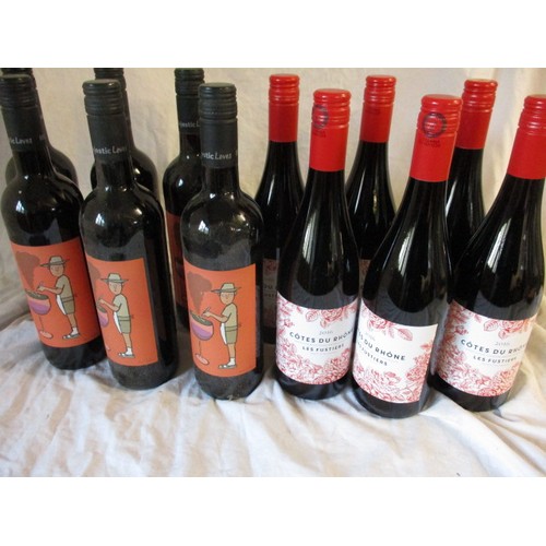 286 - 12 Bottles of wine. 6 bottles of 2016 Cotes du Rhone Les Fustiers and 6 bottles of Majestic loves Sh... 