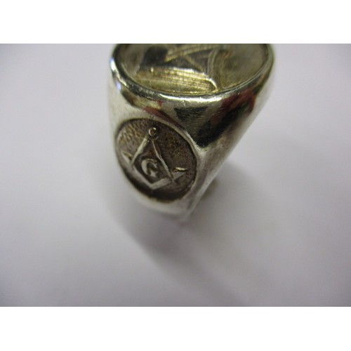 26 - A silver masonic ring, approx. ring size ‘U’ approx. weight 21g in good pre-owned condition
