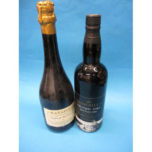 287 - A bottle of 1986 Churchill’s Crusted port and a bottle of Ratafia Laurent Perrier