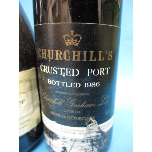 287 - A bottle of 1986 Churchill’s Crusted port and a bottle of Ratafia Laurent Perrier