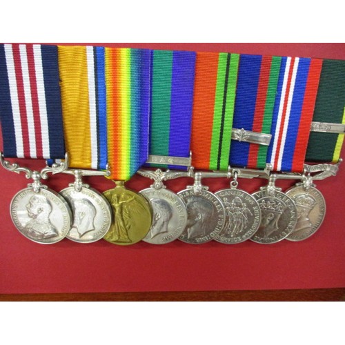 164 - A group of 8 medals to T cpl. 343841 Clifford William Moreton R.E. on mounted frame to include photo... 