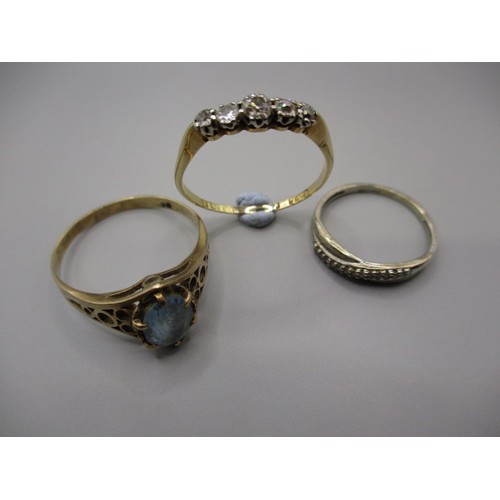 60 - 3 Vintage gold rings, one an 18ct 5 stone diamond ring, the others on 9ct, approx. weights 18ct 1.7g... 