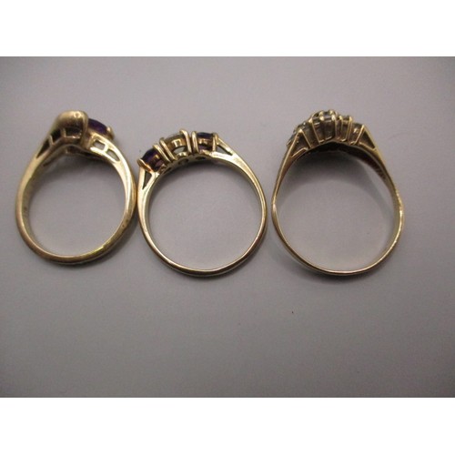 55 - 3 gold rings, 2 marked for 9ct one un-marked, approx. parcel weight 7.3g in used condition, one with... 