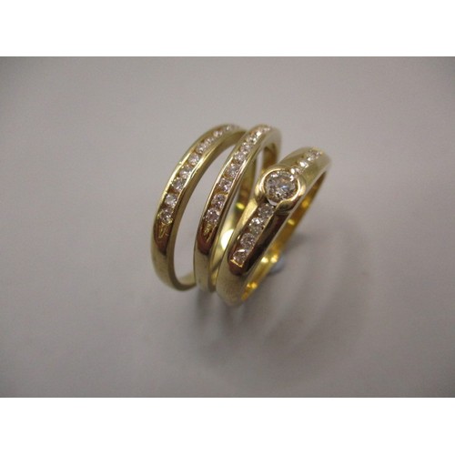 29 - An 18ct yellow gold and diamond 3 ring set, approx. ring size ‘M’ approx. combined weight 7.1g