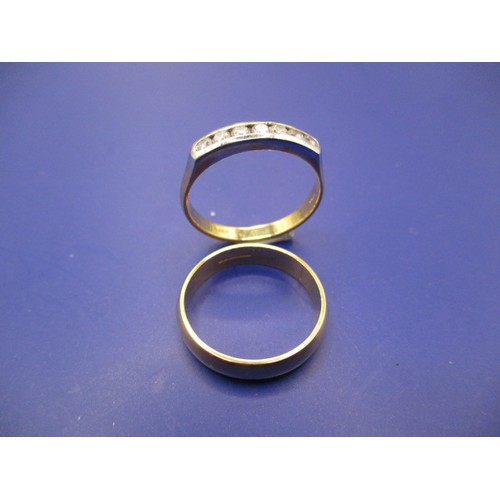 49 - Two 18ct yellow gold rings, one a band the other a half eternity ring, approx. ring size ‘M /2 ‘ app... 