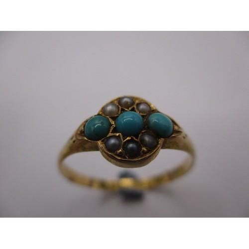 46 - Two antique 15ct gold rings, each with cabochon turquoise, approx. ring sizes ‘N & O’ approx. combin... 